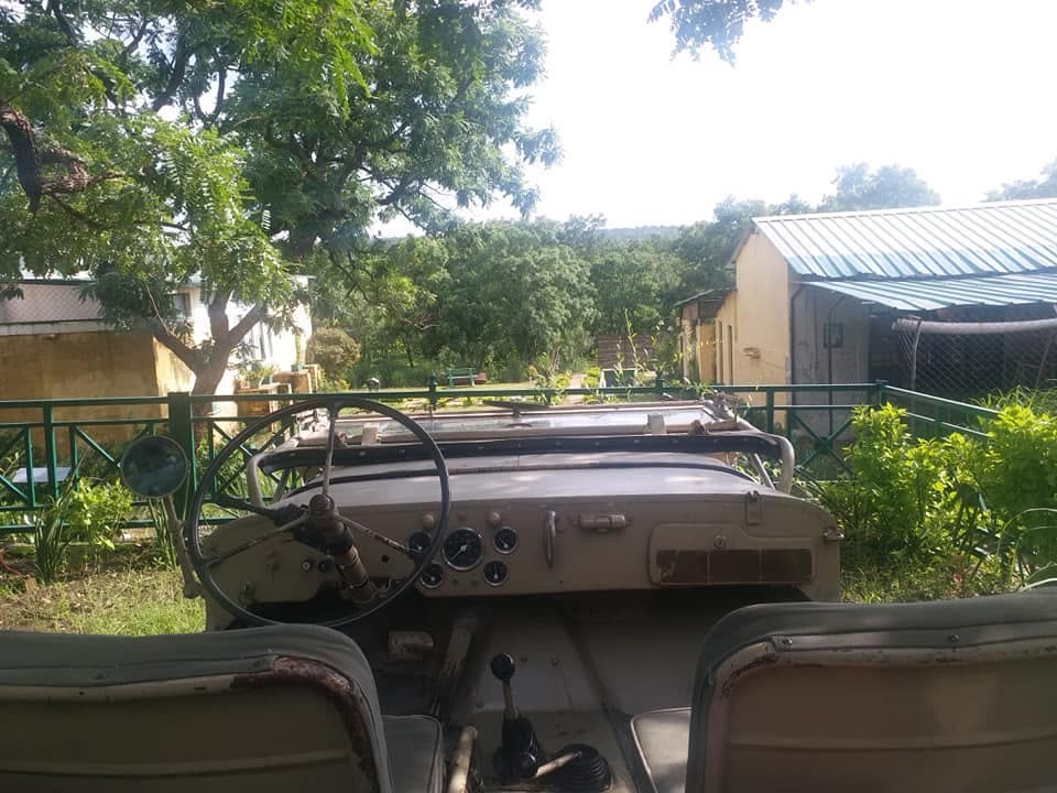 View across the bonnet of the retreat's vintage safari jeep