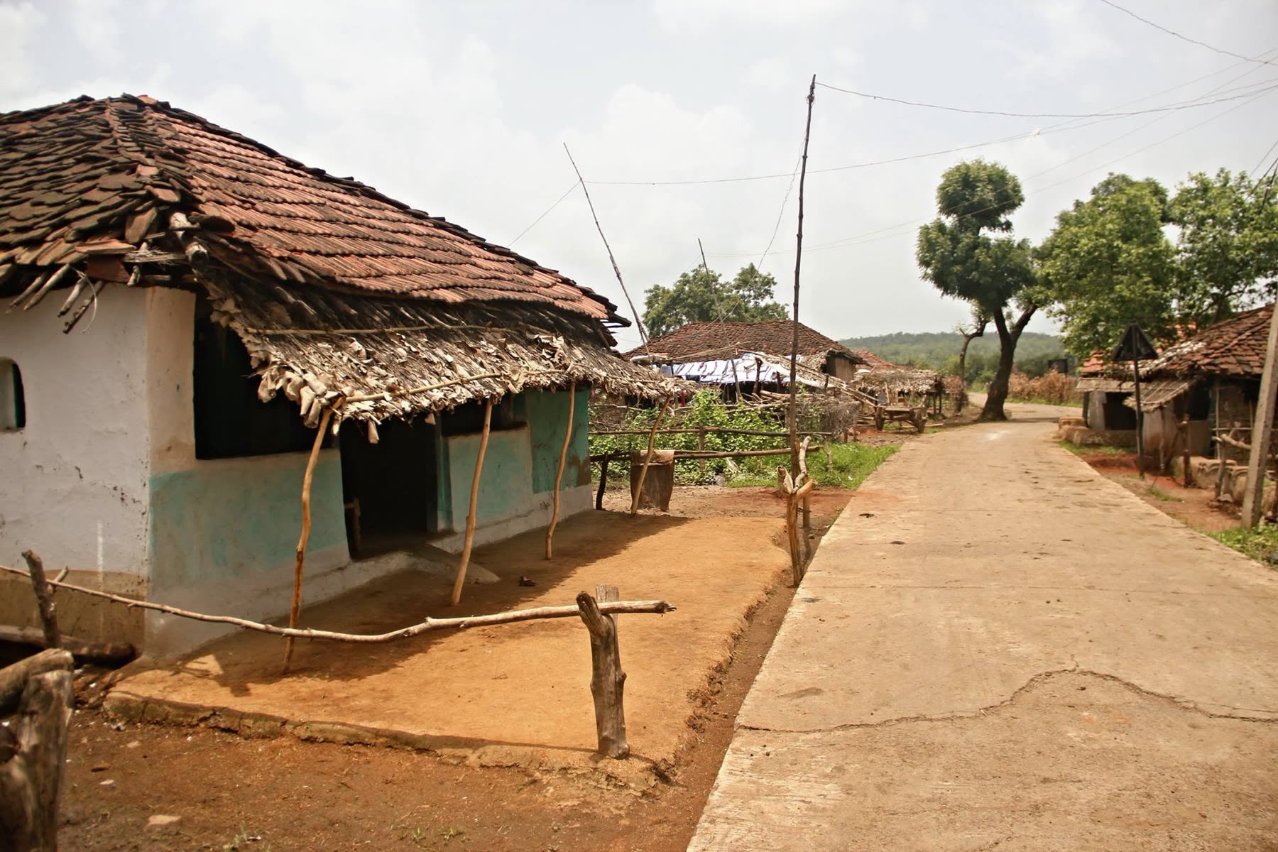 Village lane with thatched mud houses near the retreat