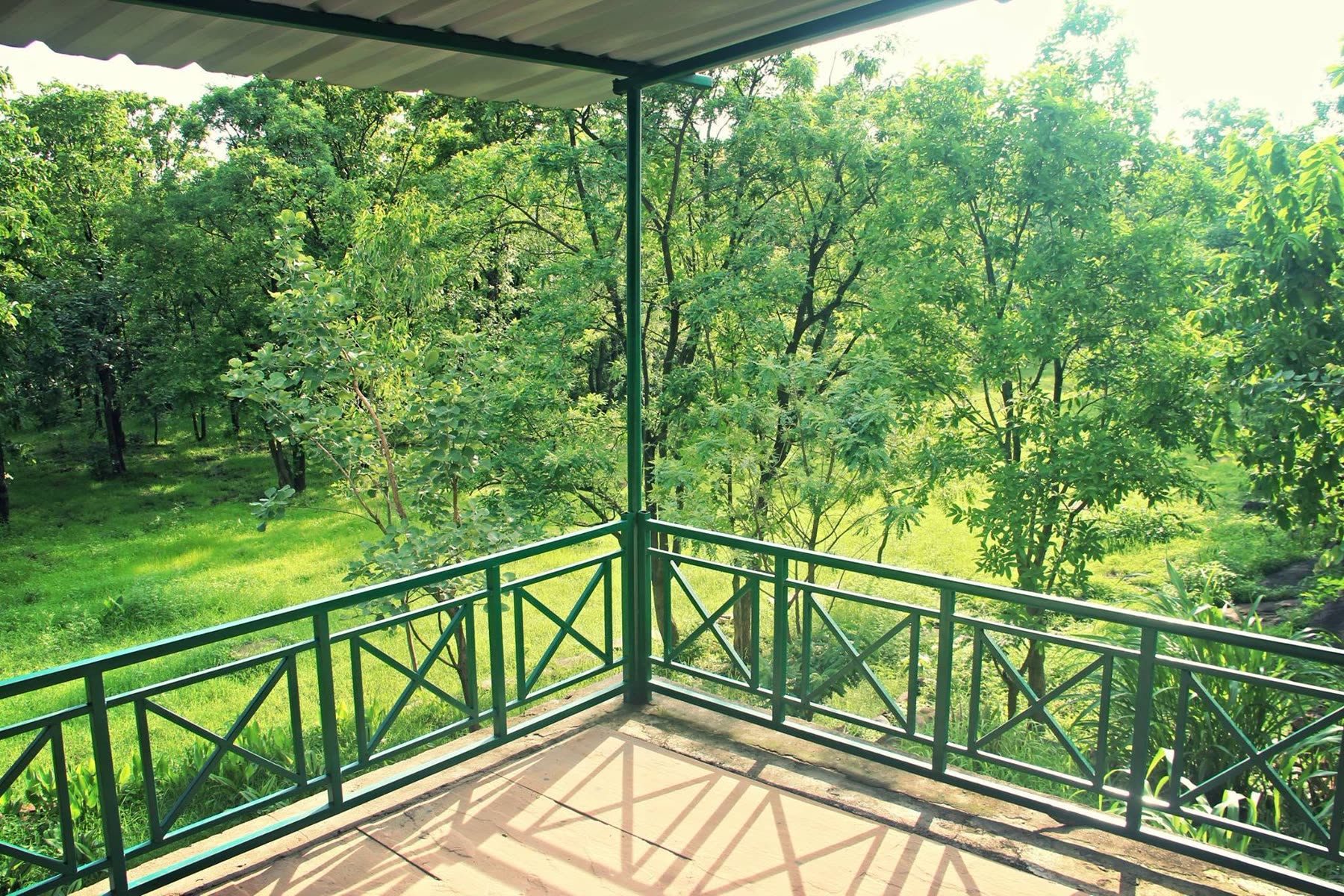 Verandah opening straight into the monsoon-green forest