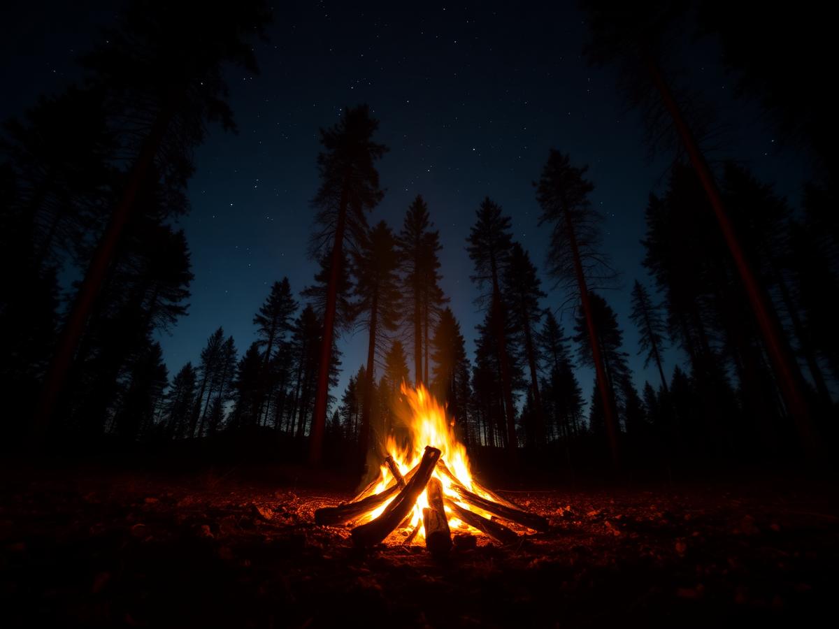 Bonfire under a starry sky