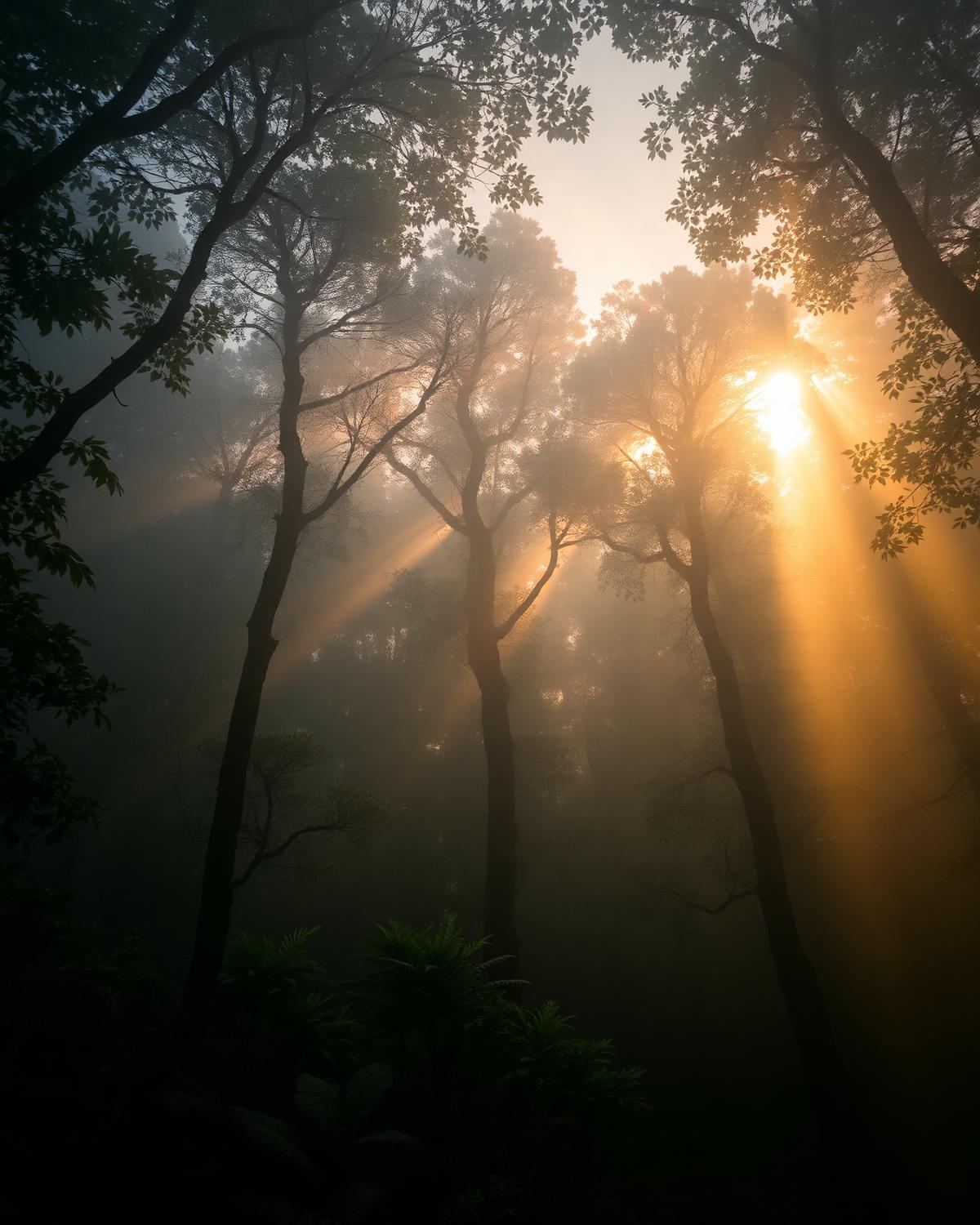 Mist rising through dense sal forest at dawn