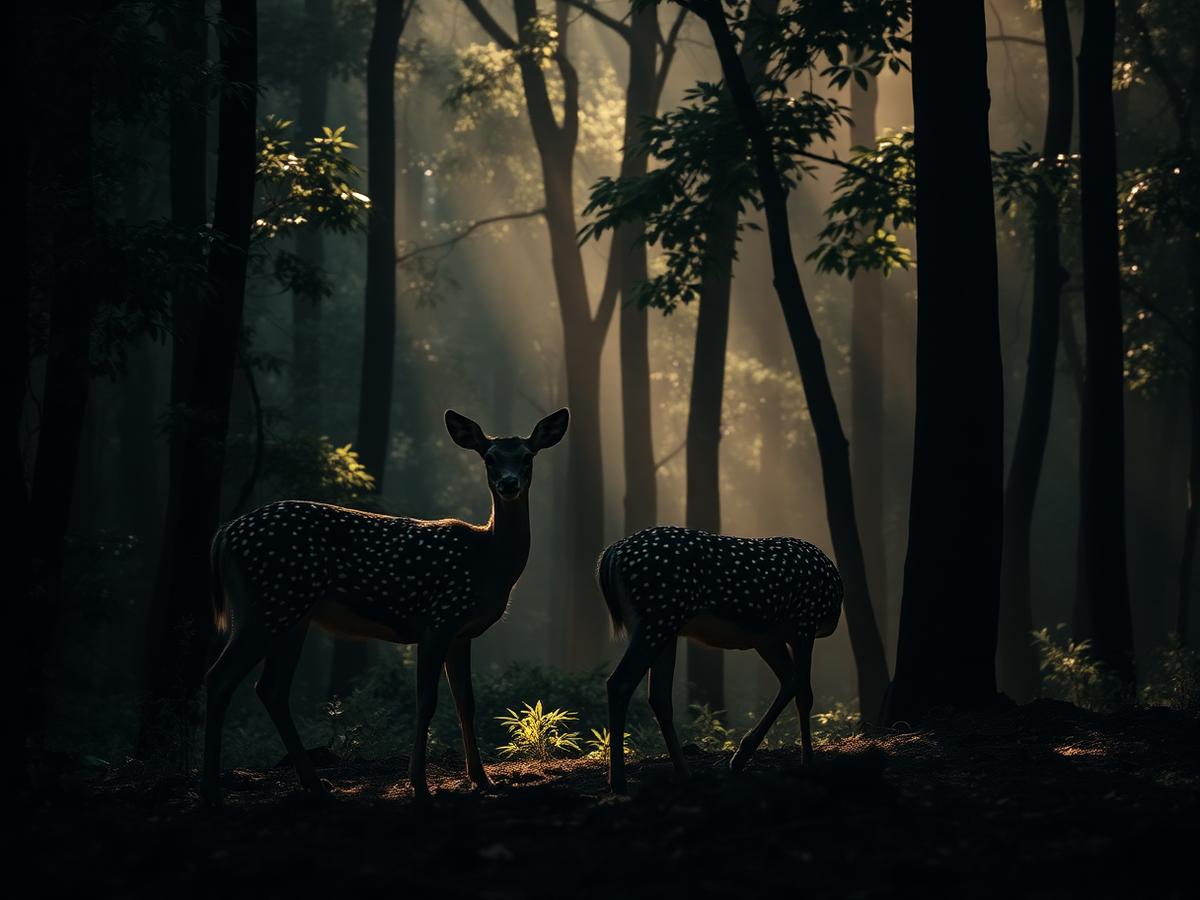 Spotted deer in the morning forest